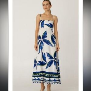EUC Label of Love linen blend blue white green floral maxi dress small s